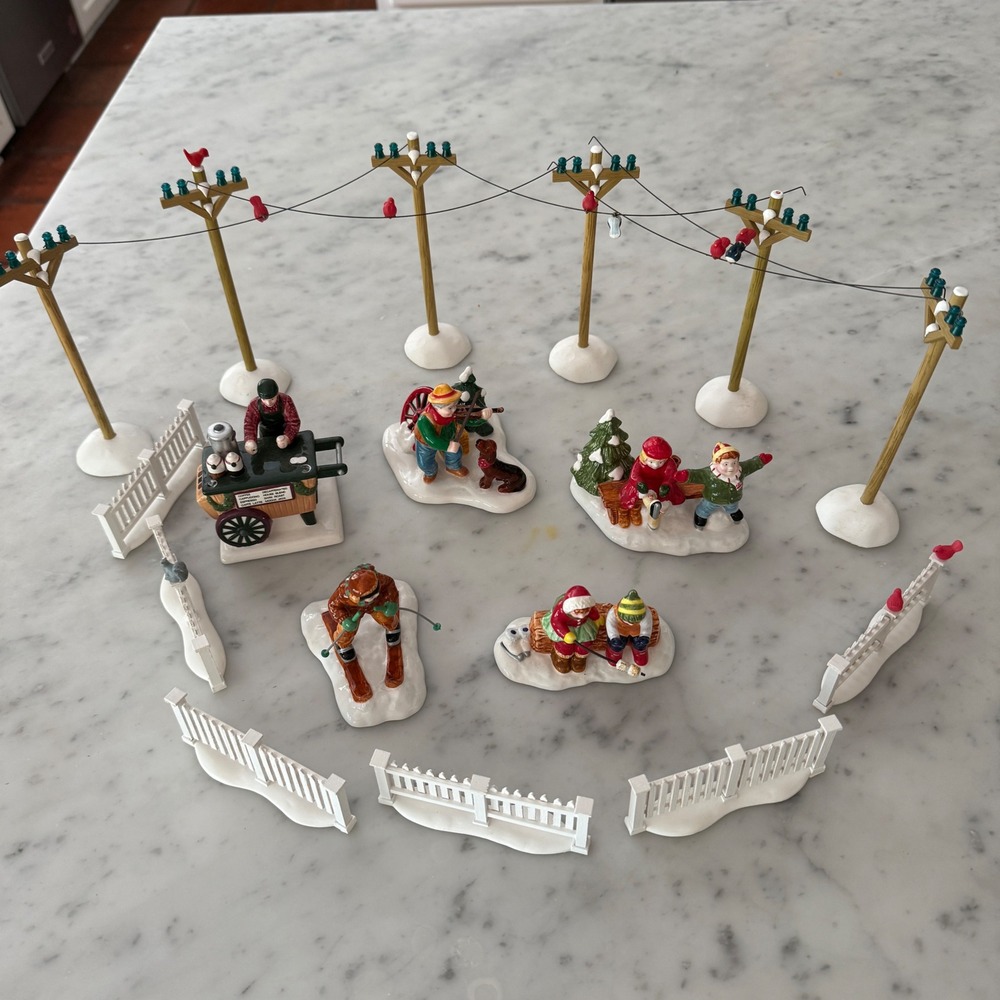 Department 56 Snow Village Figurine Set with Telephone Poles and Fencing 16pc